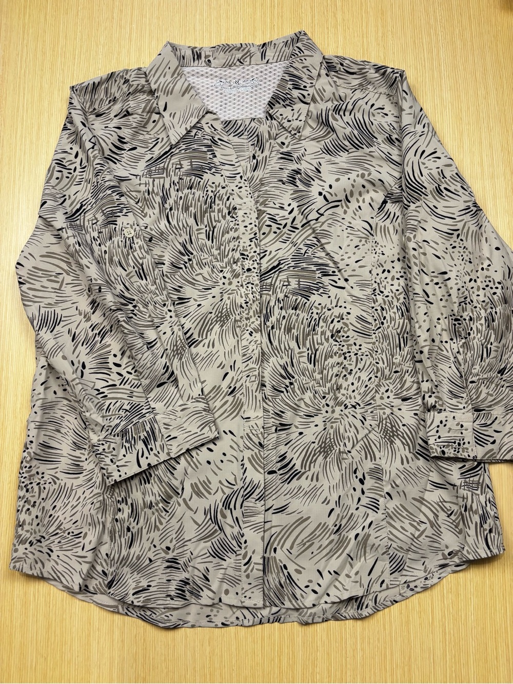 Royal Robbins Expedition Pro Sun Shirt Grey Black Abstract 3/4 Sleeve Sz L